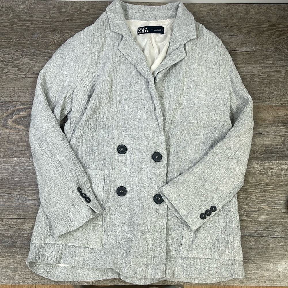 Zara Buttoned Linen Double Breasted Blazer Size Medium